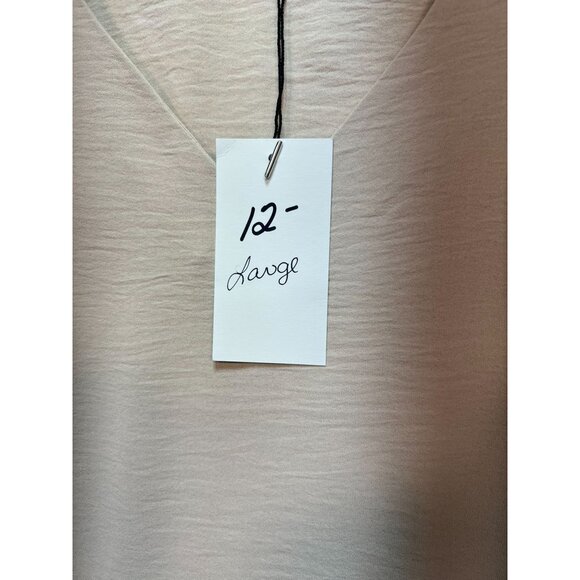 Doublju Women's V Neck Top Ruffled Short Sleeve Stretch Size L Beige Lightweight - Picture 4 of 13